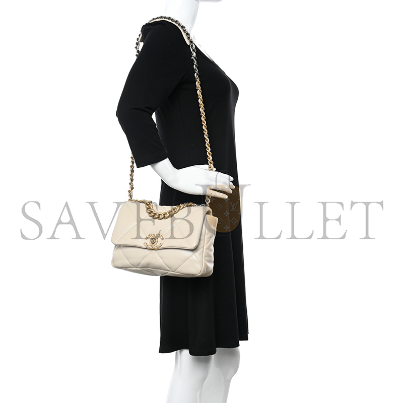 CHANEL MASTER GOATSKIN QUILTED MEDIUM CHANEL 19 FLAP BEIGE (26*16*9cm) 